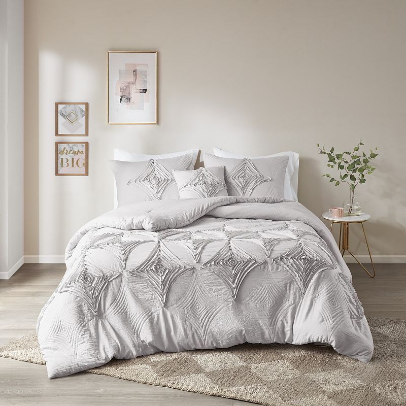 Madison Park Emiliana Comforter Set with Throw Pillow, Grey, Full/Queen