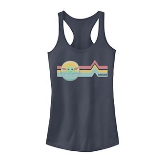 Juniors' Star Wars The Mandalorian The Child Rainbow Chest Lines Tank Top