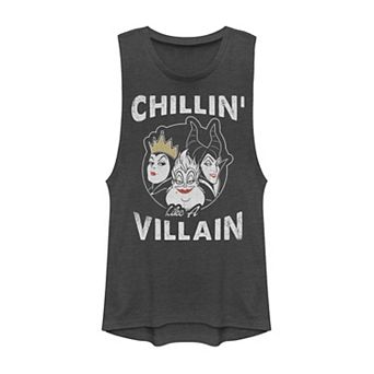 Juniors' Disney Villains Chillin' Villain Distressed Group Shot Logo Muscle Tank Top