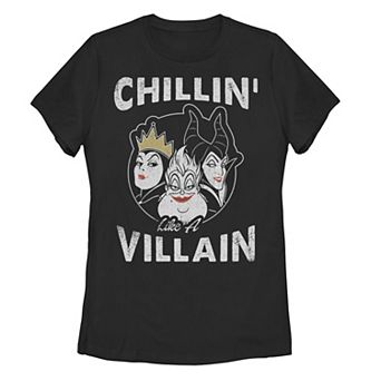Disney Villains Juniors' Chillin' Villain Distressed Group Shot Logo Graphic Tee