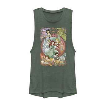 Juniors' Disney Princess Classic Cartoon Group Collage Muscle Tank Top