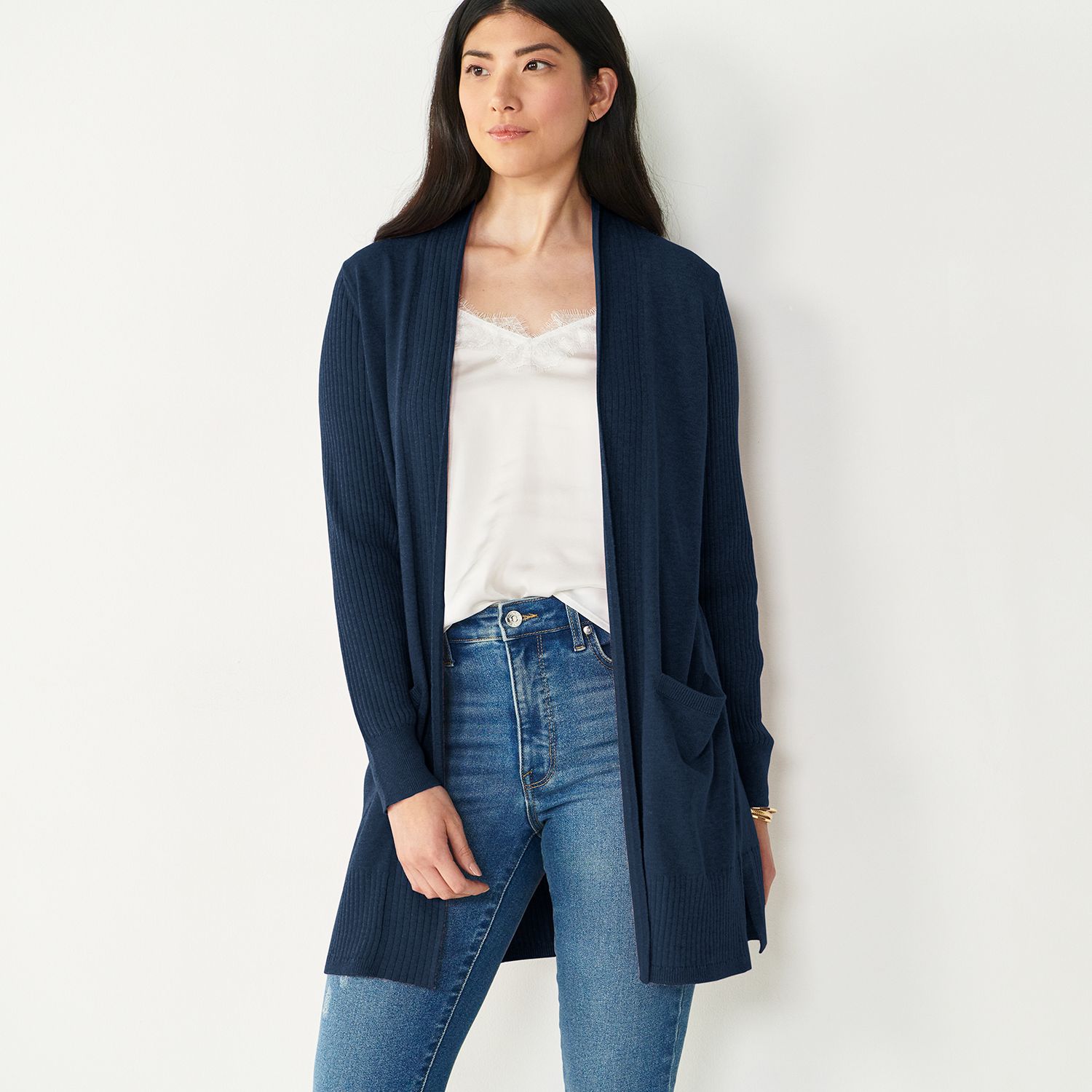 petite navy blue cardigan