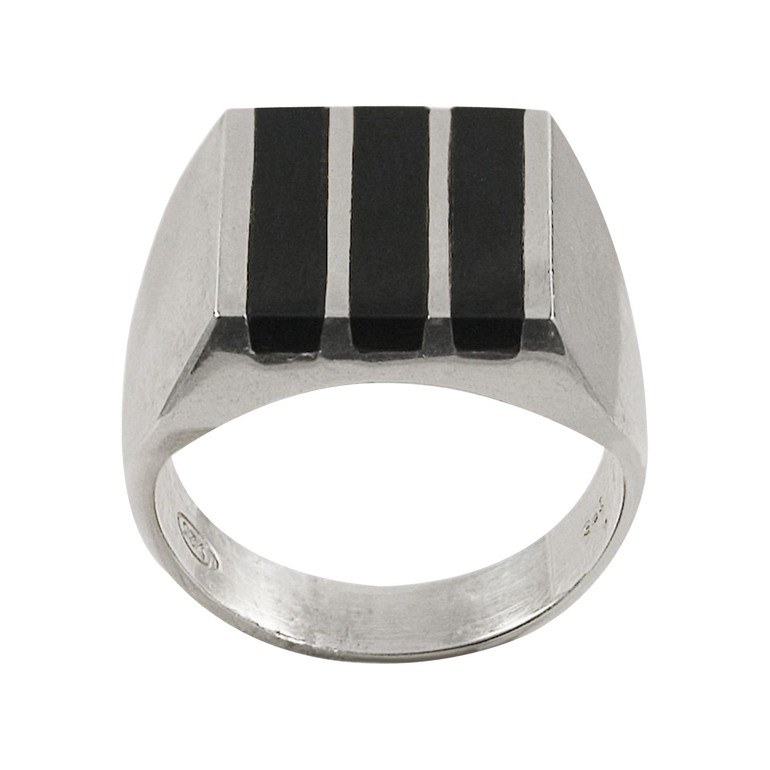 KAR Men's Sterling Silver Ring With Onyx Stone - 925K Stamped, Handmade, Size K51Y