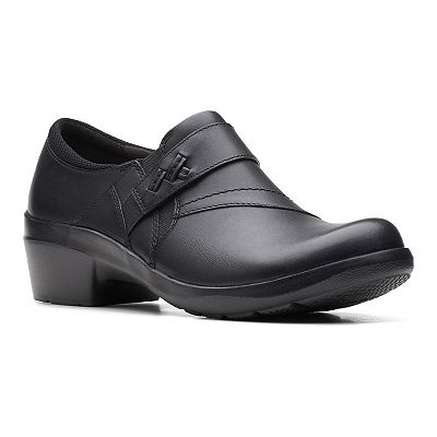 Clarks black slip on shoes online