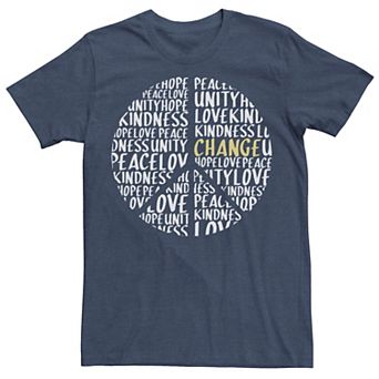 Men's Peace Symbol Fill Love Text Tee