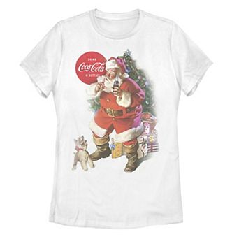 Juniors' Coca-Cola Santa Claus Christmas Logo Graphic Tee
