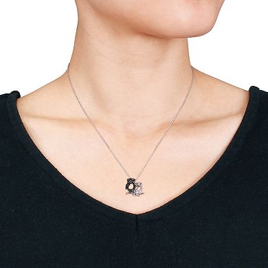 Stella Grace Sterling Silver Black Diamond Accent Owl Pendant Necklace