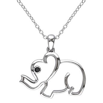 Stella Grace Sterling Silver Black Diamond Accent Elephant Pendant Necklace