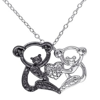 Stella Grace Sterling Silver Black Diamond Accent Bear Pendant Necklace