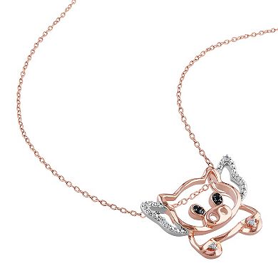 Stella Grace 2-Tone Sterling Silver Black & White Diamond Accent Pig Pendant Necklace