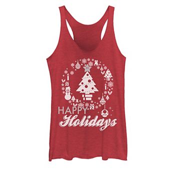 Juniors' Nintendo Super Mario Happy Holidays Christmas Tree Graphic Tank Top