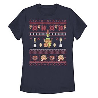 Juniors' Legend of Zelda Link A Very Zelda Christmas Ugly Sweater Graphic Tee