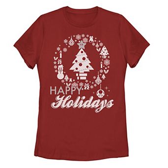 Juniors' Nintendo Super Mario Happy Holidays Christmas Tree Graphic Tee