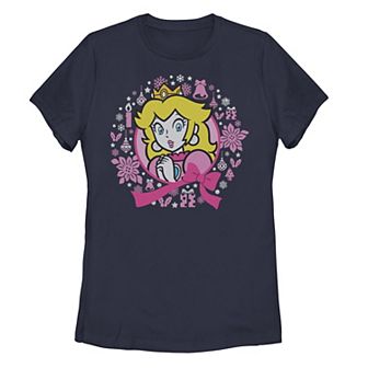 Juniors' Nintendo Super Mario Bros. Princess Peach Christmas Knit Style Graphic Tee