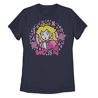 Juniors' Nintendo Super Mario Bros. Princess Peach Christmas Knit Style Graphic Tee