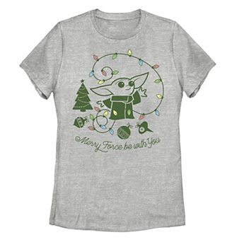 Juniors' Star Wars Christmas The Child Merry Force Be With You Tee