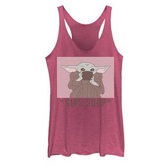 Juniors' Star Wars The Mandalorian The Child Sips Soup Portrait Graphic Tank Top