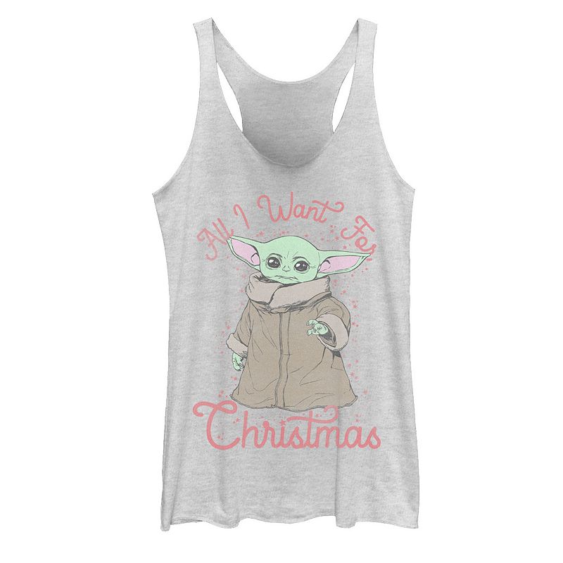 Juniors' Star Wars The Mandalorian The Child aka Baby Yoda All I Want For Christmas Graphic Tank Top, Girl's, Size: XS, White Grey