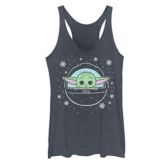 Juniors' Star Wars The Mandalorian Christmas The Child aka Baby Yoda Snowflakes Graphic Tank Top