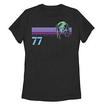 Juniors' Star Wars Tie Fighter 77 Neon Retro Skyline Tee