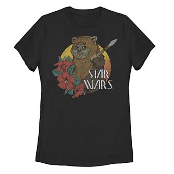 Juniors Star Wars Ewok Floral Circle Portrait Tee