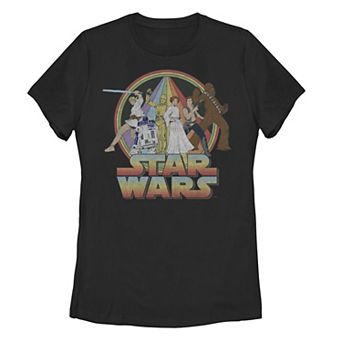 Juniors Star Wars Rainbow Group Shot Vintage Poster Tee