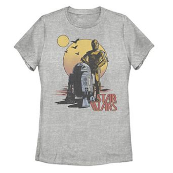 Juniors Star Wars C-3PO And R2-D2 On Tatooine Retro Portrait Tee