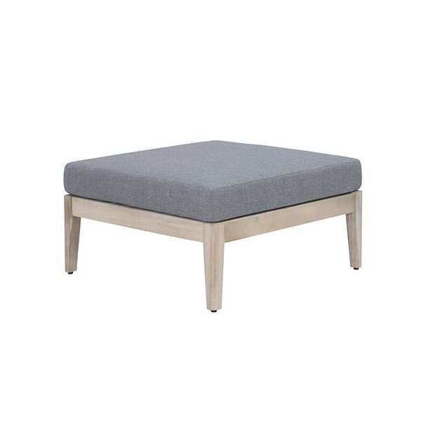 Summerlyn Acacia Wood Outdoor Ottoman Natural - Linon: Patio Furniture, Removable Cushion, Weather-Resistant