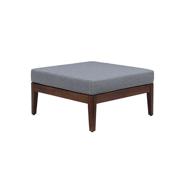 Summerlyn Acacia Wood Outdoor Ottoman Walnut - Linon: Patio Furniture with Removable Gray Cushion