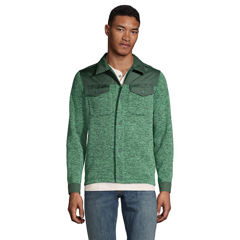 Mens Lands End Hybrid Sweater Fleece Shirt Jacket, Size: Large, Green