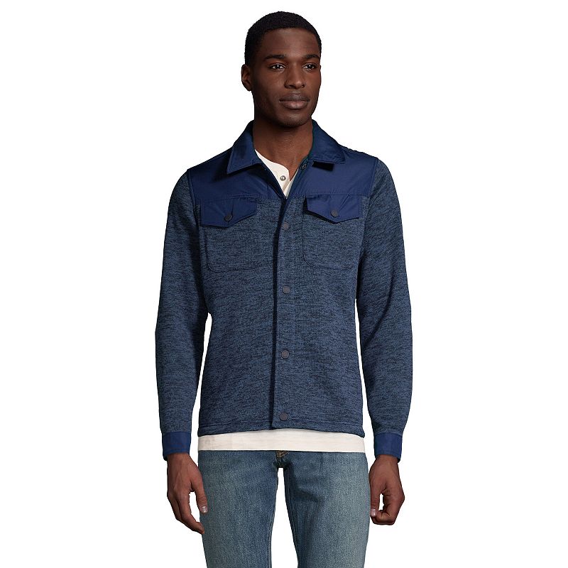 Mens Lands End Hybrid Sweater Fleece Shirt Jacket, Size: Large, Blue