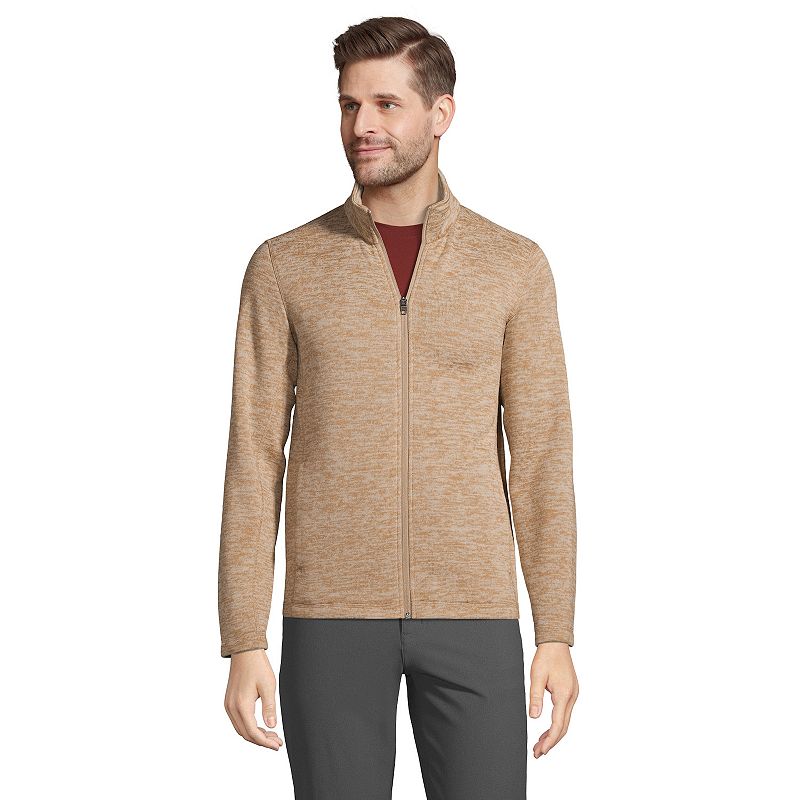 Mens Lands End Sweater Fleece Jacket, Size: Medium, Beig/Green