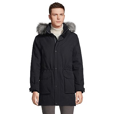 Lands End Black Winter Parka Coat with Fur hotsell Hood Small