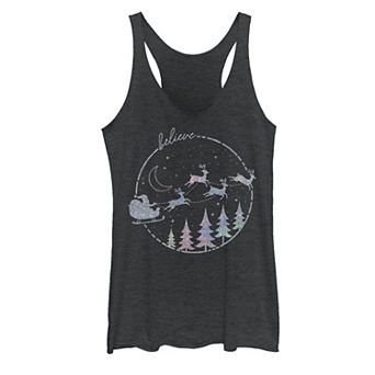 Juniors' Trendy Christmas Believe Santa & Reindeer Silhouettes Tank Top