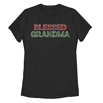 Juniors' Christmas Blessed Grandma Plaid Typographic Tee