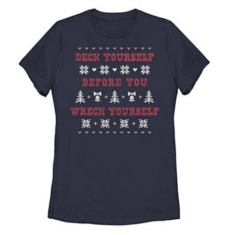 Juniors' Christmas Deck Yourself Before You Wreck Yourself Tee