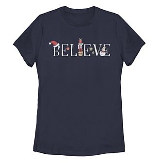 Juniors' Trendy Christmas Believe Typographic Tee