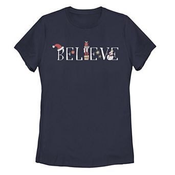 Juniors' Trendy Christmas Believe Typographic Tee