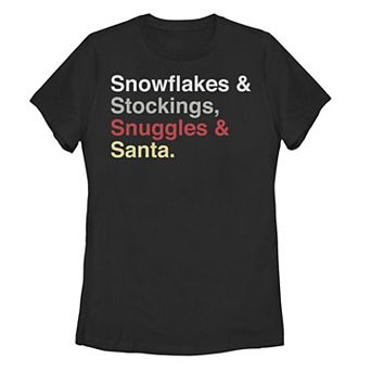 Juniors' Trendy Christmas Snowflakes Stockings Snuggles Santa Tee