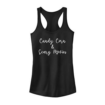 Juniors' Trendy Halloween Candy Corn & Scary Movies Tank Top