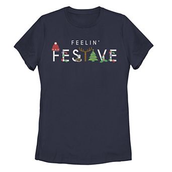 Juniors' Christmas Feelin' Festive Typographic Tee