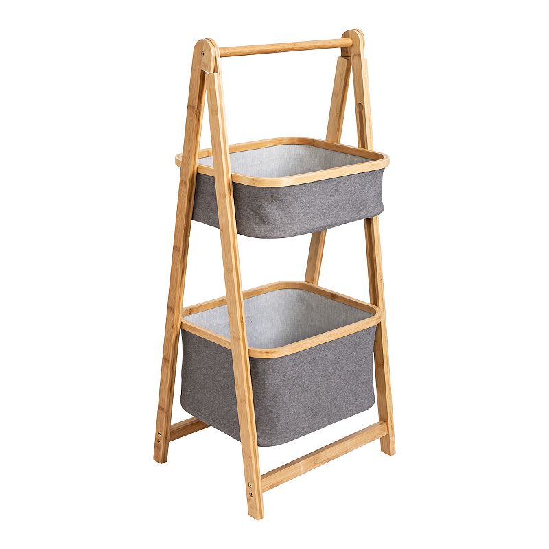 Honey-Can-Do Small Bamboo & Canvas 2-Tier Collapsible A-Frame Shelving Unit