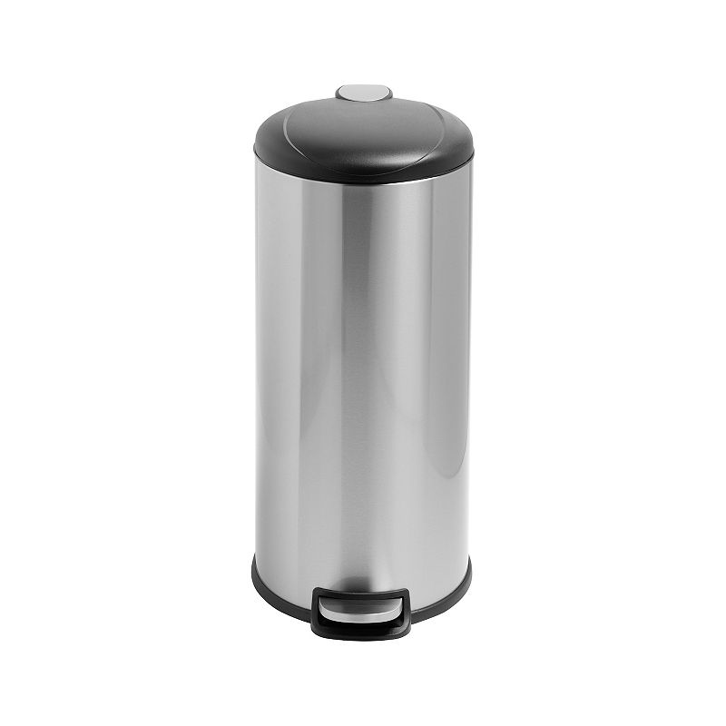 Honey-Can-Do 30L Soft-Close Round Stainless Steel Trash Can, Silver