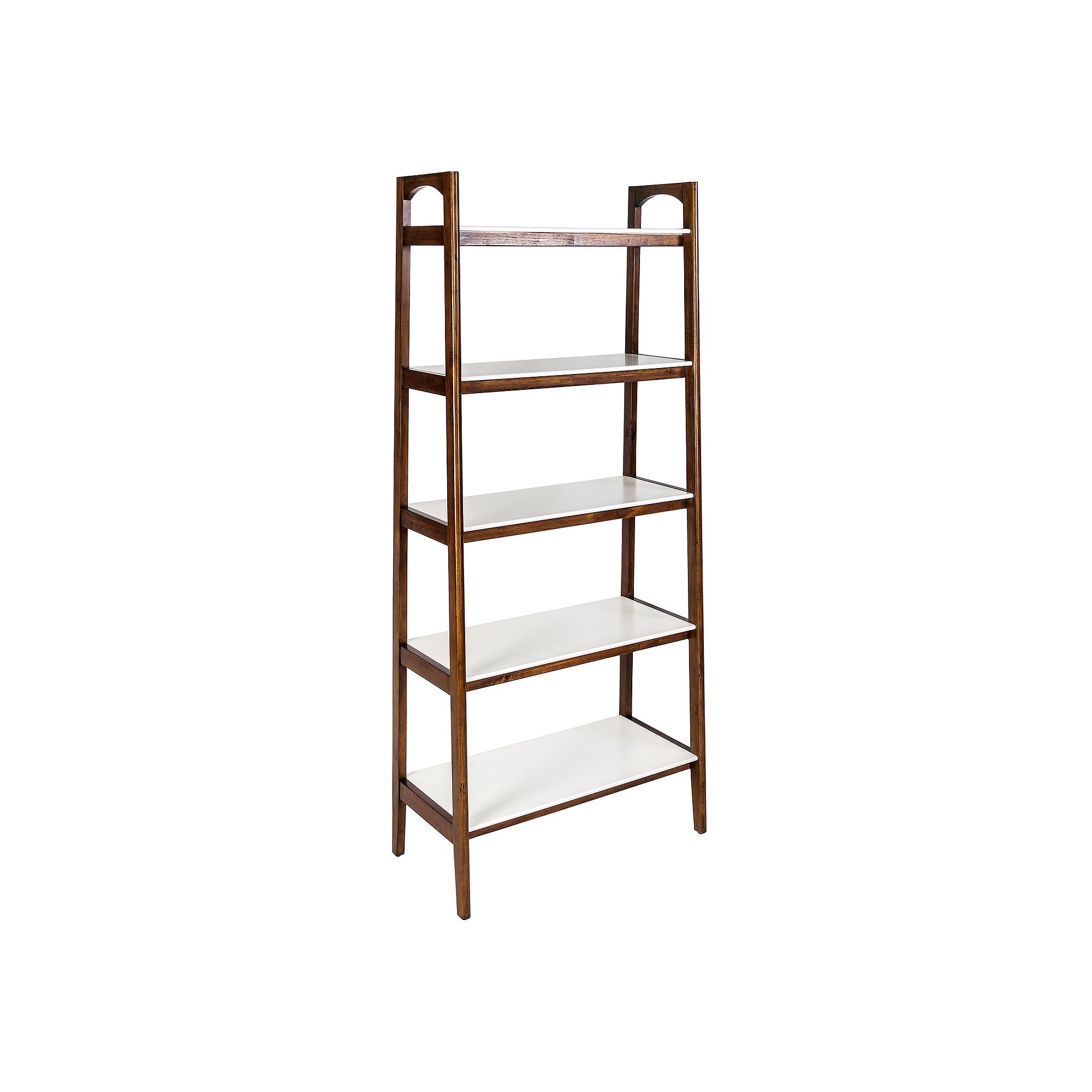 Madison Park Avalon Mid-Century Modern 5-Shelf Bookcase, Pecan Ivory White
