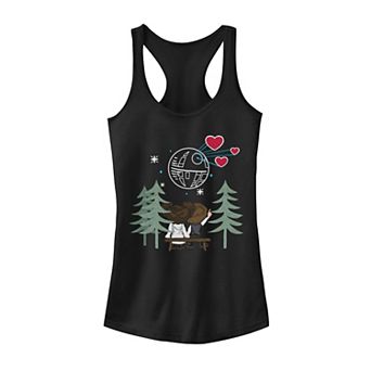 Juniors Star Wars Han And Leia Death Star Gazing Cartoon Tank Top