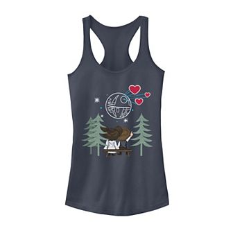 Juniors Star Wars Han And Leia Death Star Gazing Cartoon Tank Top