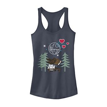 Juniors Star Wars Han And Leia Death Star Gazing Cartoon Tank Top