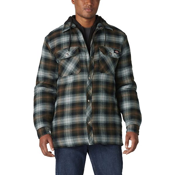 Men's Dickies Fleece Hooded Flannel Shirt Jacket with Hydroshield