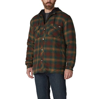 Men s Dickies Fleece Hooded Flannel Shirt Jacket with Hydroshield