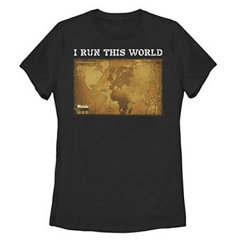 Juniors Risk I Run This World Map Tee